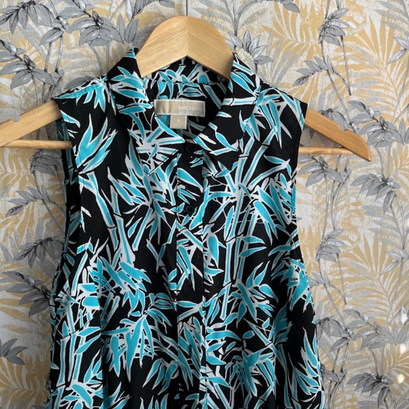 Michael Kors Blue & Black Button Up Sleeveless Collared Summer Dress Size 6 - Picture 4 of 8